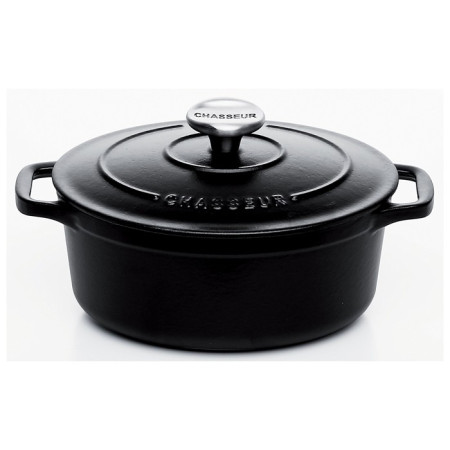 Mini oval casserole dish with lid cast iron black Le Chasseur L 217 mm