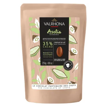 Azélia 35% chocolat lait noisette de couverture Création Gourmande fèves 250 g