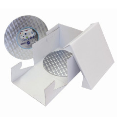 Boîte à gâteau PME carrée 35 cm + support épais rond