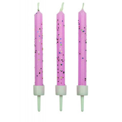 PME Candles Pink Glitter with Holders Pk/10