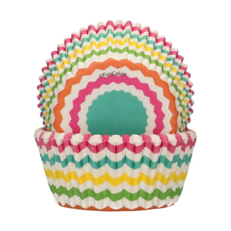 Caissettes à cupcakes FunCakes chevrons colorés 48 pièces