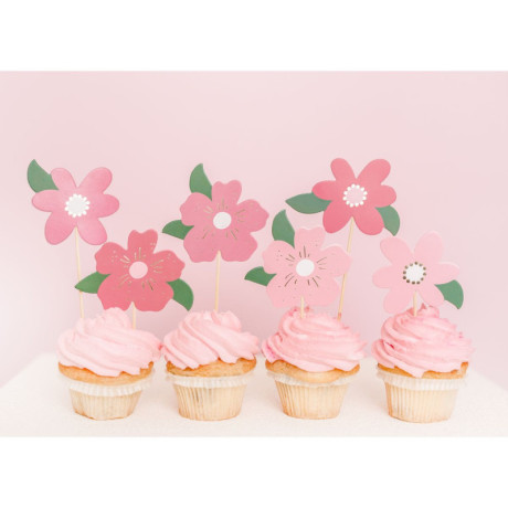 Toppers PartyDeco fleurs roses (lot de 8)