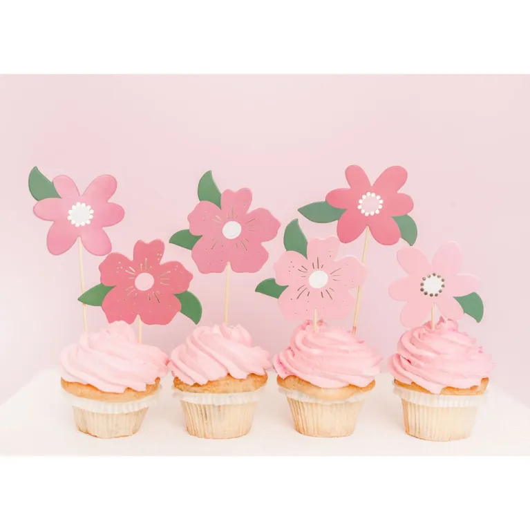 Toppers PartyDeco fleurs roses (lot de 8)