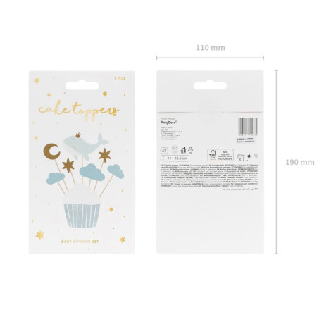 Toppers pour cupcakes PartyDeco baleine (lot de 7)