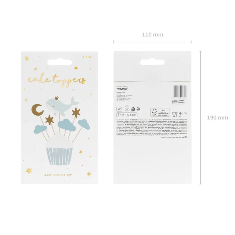 Toppers pour cupcakes PartyDeco baleine (lot de 7)