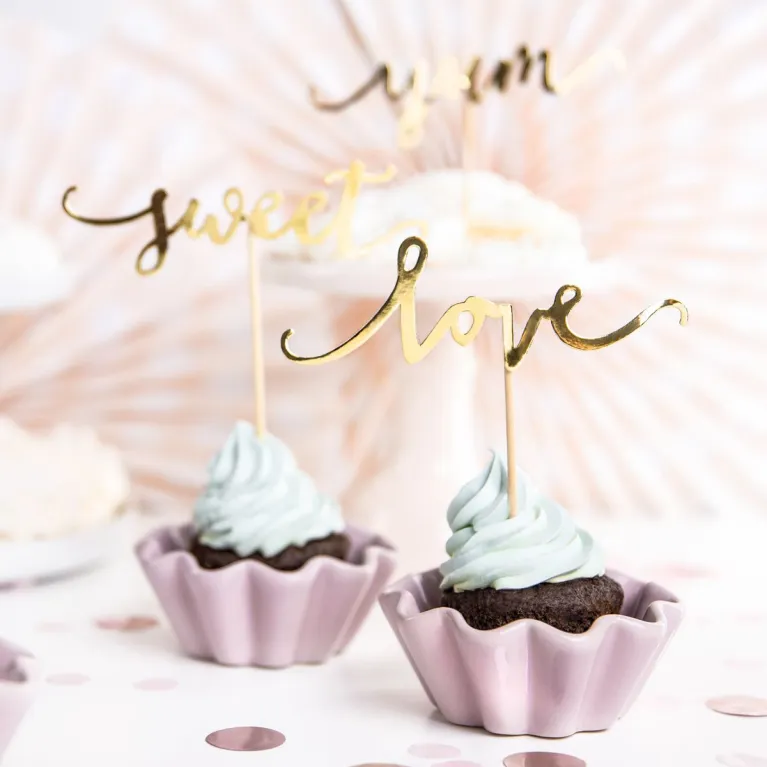 Toppers pour cupcakes PartyDeco Love or (lot de 6)
