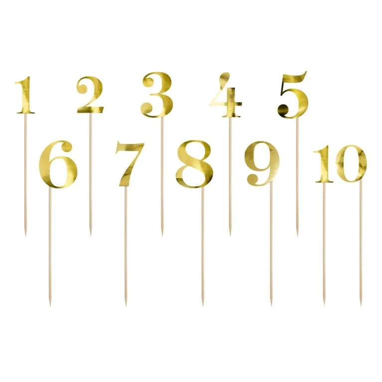 PartyDeco Numbers Gold Toppers (Pack of 11)