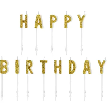 PartyDeco Happy Birthday Gold Candles (Pack of 13)