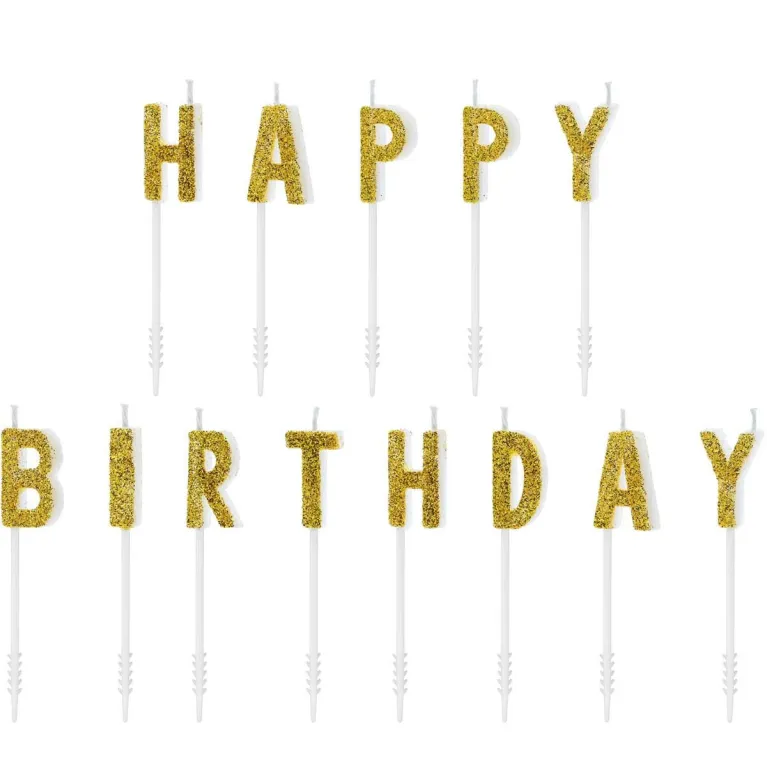 Bougies PartyDeco Happy Birthday or (lot de 13)