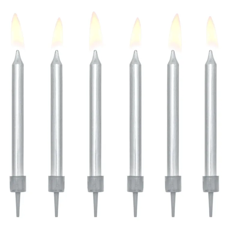 Bougies PartyDeco argent 6 cm (lot de 6)