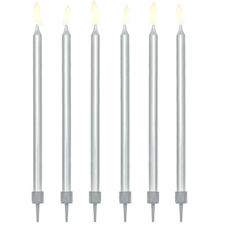 PartyDeco Silver Candles 12.5 cm (Pack of 12)