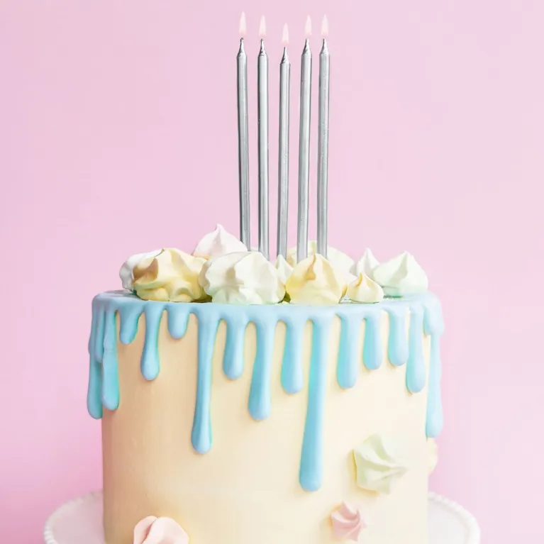 PartyDeco Silver Candles 12.5 cm (Pack of 12)