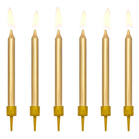 PartyDeco Gold Candles 6 cm (Pack of 6)