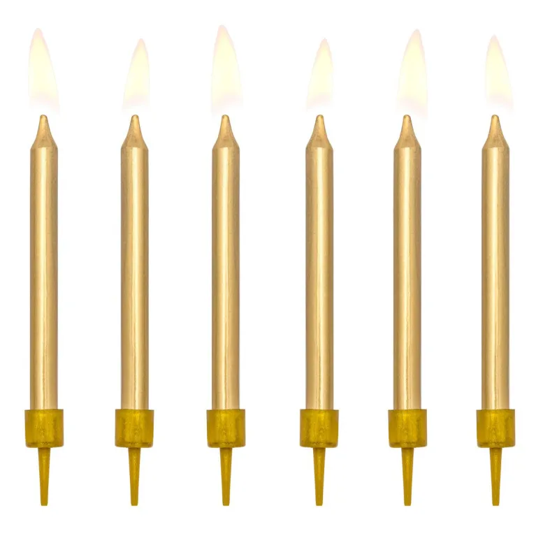 PartyDeco Gold Candles 6 cm (Pack of 6)
