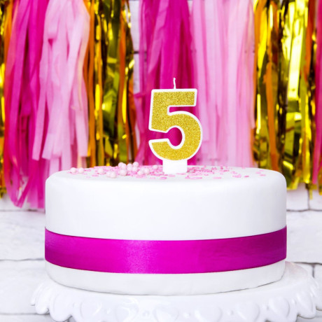 PartyDeco Number 5 Gold Candle