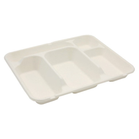 Plateau repas 5 compartiments fibres biodégradables ivoire (lot de 200)