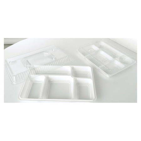 Plateau repas 5 compartiments renforcé blanc (lot de 200)