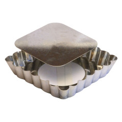 Square fluted tartlet mould loose bottom tin 100x100 mm (pack of 12)