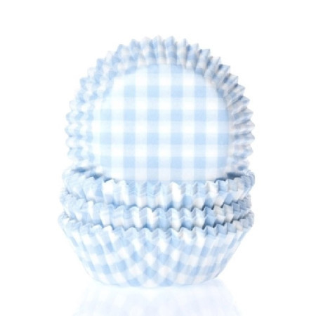 House of Marie Baking cups Gingham Pastel Blue pk/50