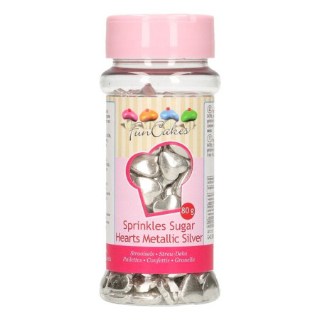 FunCakes Sugar Hearts Metallic Silver 80g