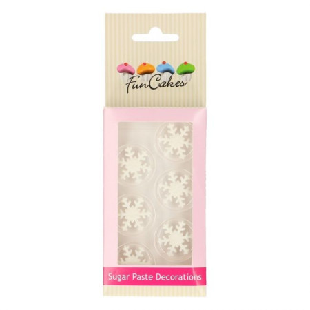 Décorations en sucre FunCakes flocons de neige blanc 6 pièces