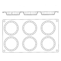 Moule silicone Gastroflex 6 tartes cannelées Ø 75 mm