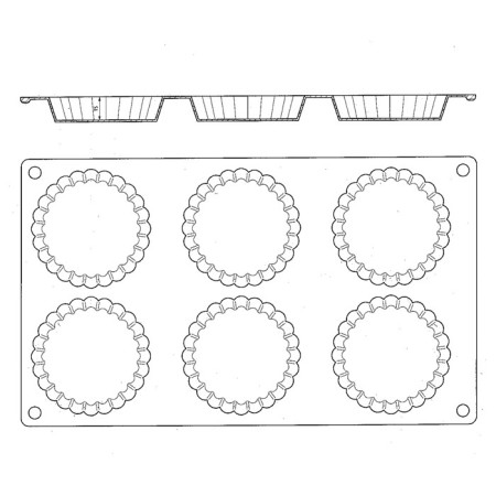 Moule silicone Gastroflex 6 tartes cannelées Ø 75 mm