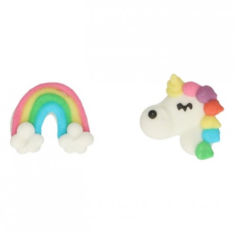 Décors en sucre FunCakes Licorne & Arc-en-Ciel 8 pièces