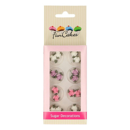 FunCakes Sugar Decorations Roses with Leafs Set/16