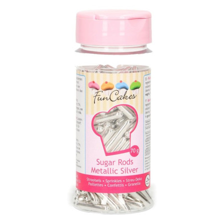 Bâtonnets en sucre métallisés FunCakes argent 70 g